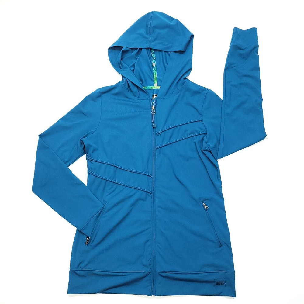 REI Jacket Women Small Teal Blue‎ Full Zip Long Sleeve Hoodie Activewear